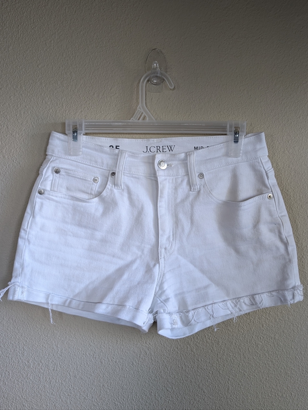 J. Crew Size 25 Mid-Rise Short White Denim Cutoff Shorts